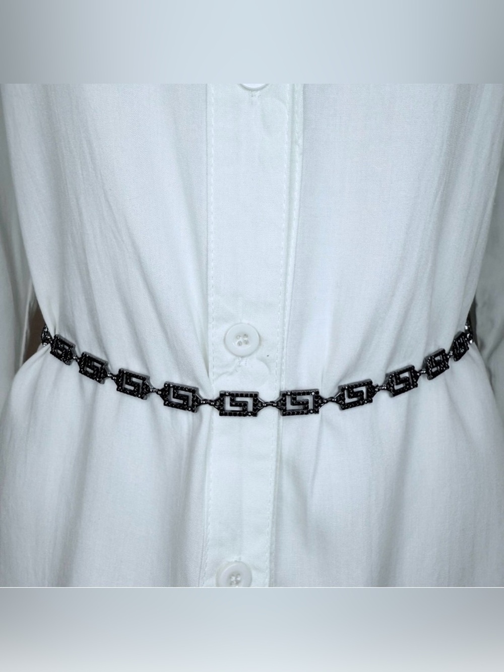 Black metallic skinny chain belt